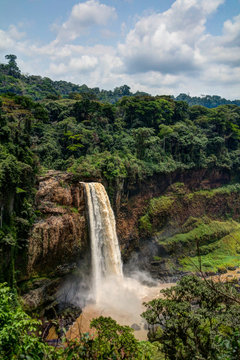 Panorama of main cascade of Ekom waterfall, Cameroon