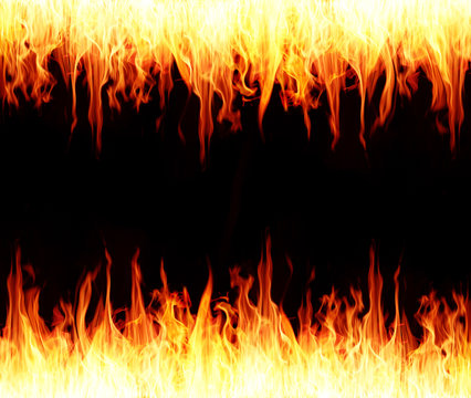 Seamless fire and flame border, fire burning background