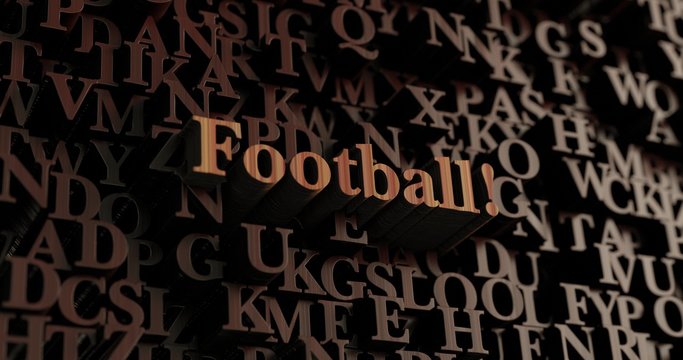 Football! - Wooden 3D rendered letters/message.  Can be used for an online banner ad or a print postcard.