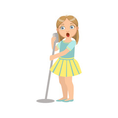 Girl In Yellow Skirt Singing In Karaoke