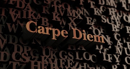 Carpe Diem - Wooden 3D rendered letters/message.  Can be used for an online banner ad or a print postcard.