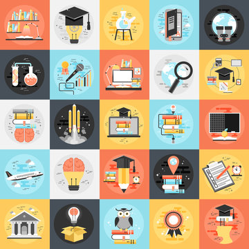 Flat icons set online education