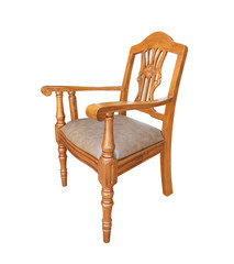 Brown leather-wrapped wooden chair isolated on white background