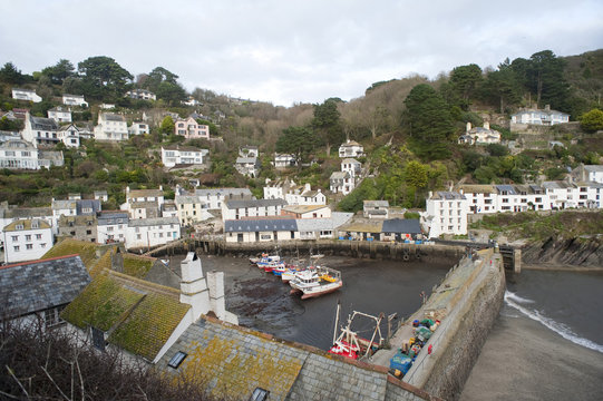 View of Polperro fishing village, Cornwall