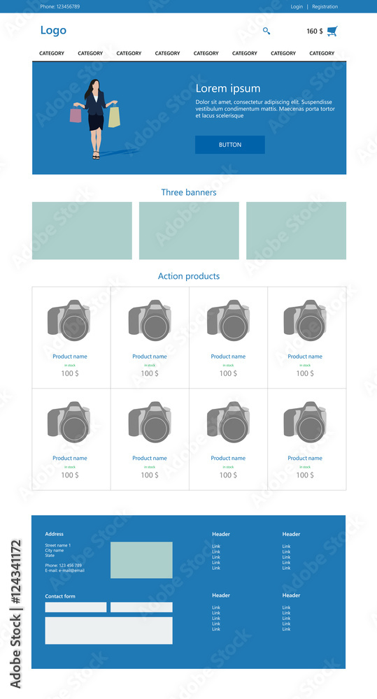 Canvas Prints website design template. on line store. e-commerce. response web