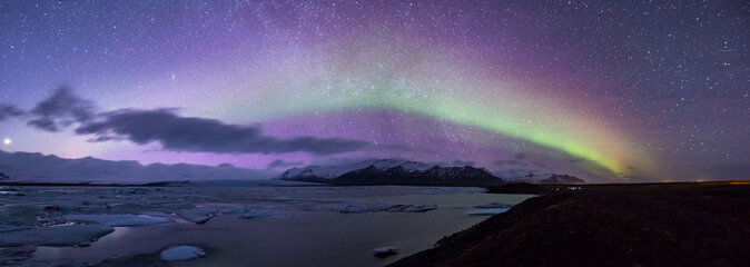 Aurora borealis Panorama - obrazy, fototapety, plakaty