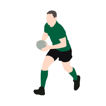 Rugby player vector illustration. Running man with ball in hands