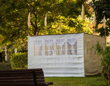 Jewish Holiday Sukkot . A sukkah is a temporary hut constructed for use during the week-long Jewish festival of Sukkot. Static shooting