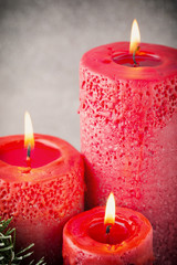 Christmas candles and lights. Christmas background.