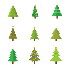 Christmas tree set, vector illustration Xmas tree with decoration