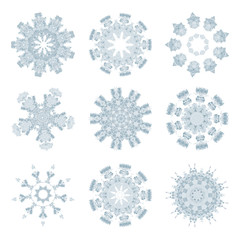 Snowflakes polygonal mosaic template collection in low poly styl