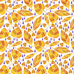 Cute hand drawn fall Leaves ornament. Colorful Vector seamless pattern.