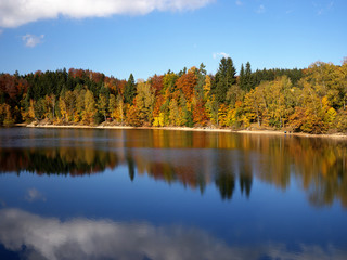 Mseno Lake - the city water reservoir in Jablonec nad Nisou in autumn