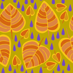 Cute hand drawn fall Leaves ornament. Colorful Vector seamless pattern.