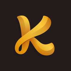 K letter logo in golden shining style.