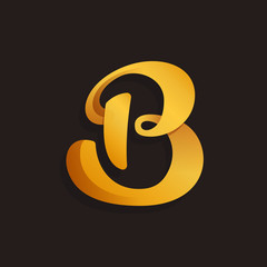 B letter logo in golden shining style.