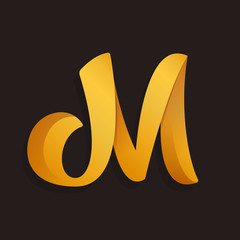 Fototapeta premium M letter logo in golden shining style.