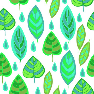 Cute hand drawn fall Leaves ornament. Colorful Vector seamless pattern.