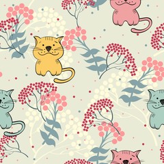 babies hand drawn seamless pattern with cats