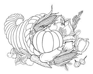 Thanksgiving cornucopia with vegetables