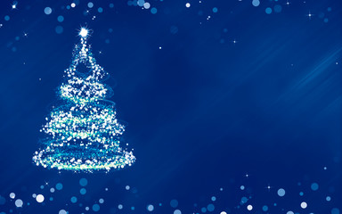 Christmas  blue background bokeh with Christmas tree