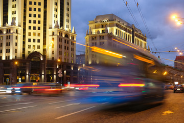 Moscow, Russia - October, 15, 2016: night traffic in Moscow, Russia