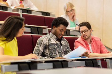 group of international students in lecture hall