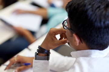 close up of indian student at university lecture 