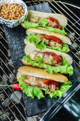 hot dog with grilled sausages