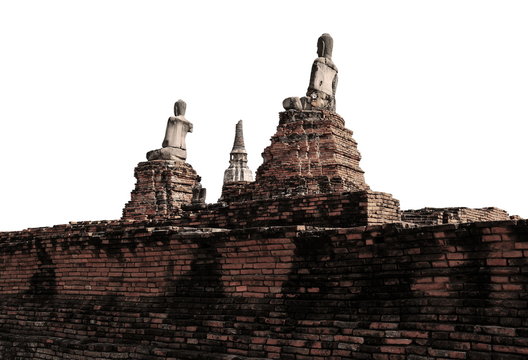 Ancient buddha statue at historic site in Ayuttaya province,Thai