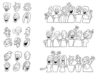 black and white set of funny people