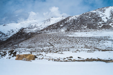 Fototapeta na wymiar Landscape of Snow mountains in Leh, Ladakh in Indian state of Jammu and Kashmir
