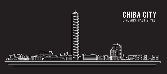 Obraz premium Cityscape Building Line art Vector Illustration design - Chiba city