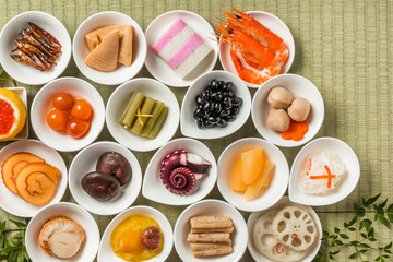 典型的なおせち料理 General Japanese New Year dishes(osechi)