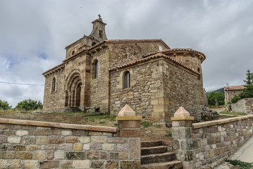 Fototapeta na wymiar sight of the Romanesque church of St Martin Bishop in the Salcedillo town in Palencia, Castile and León, Spain