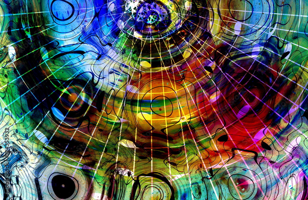 Poster music notes in space with stars. abstract color background. music concept.