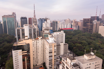 Aerial view of buildings around Paulista Avenue in Sao Paulo City