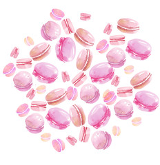Fototapeta na wymiar french dessert. pink color vanilla assorted macarons. watercolor