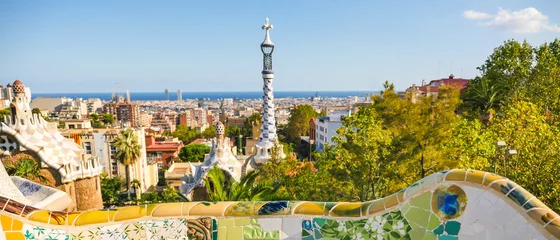 Wandcirkels tuinposter Park Guell by architect Antoni Gaudi, Barcelona, Spain © FreeProd