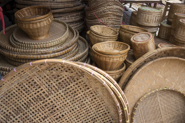 Wicker Basket, Handicrafts threshing basket, Thai folk wicker basket.