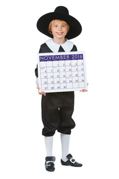Thanksgiving: Pilgrim Boy With 2014 Calendar