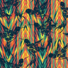 Tropical seamless pattern with bird. © Nadia Grapes