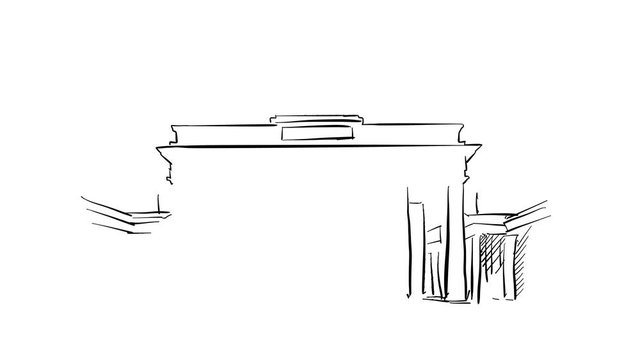 Berlin Brandenburg Gate Time Lapse Sketch on White, Outline Drawing Animation Footage