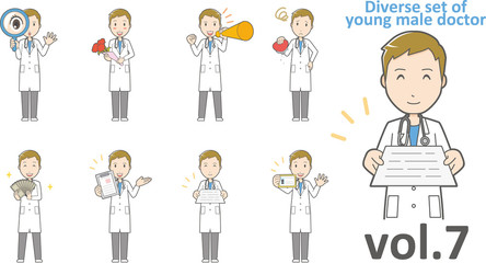 Diverse set of young male doctor , EPS10 vector format vol.7