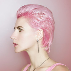 Fashionable hair girl pink vanilla color