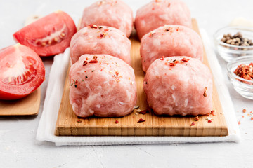 Forcemeat balls on wooden board