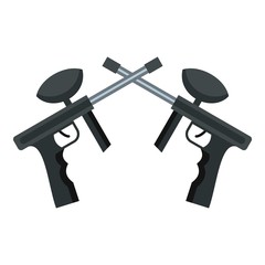 Crossed paintball guns icon. Flat illustration of paintball guns vector icon for web design