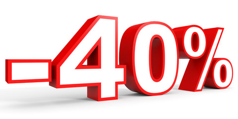 Discount 40 percent off. 3D illustration on white background.
