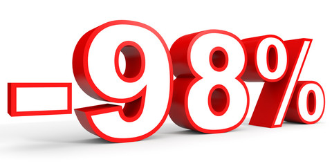 Discount 98 percent off. 3D illustration on white background.