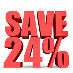 Discount 24 percent off. 3D illustration on white background.